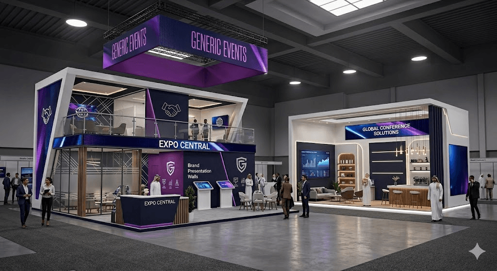 Blue-themed exhibition booth design